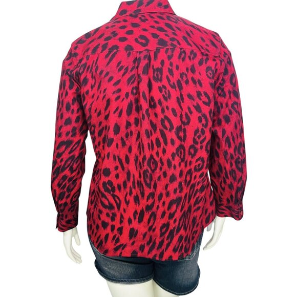 Chicos Womens No Iron Animal Print Shirt Button Top Red Black Size 3 | XL - Picture 6 of 12